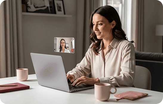 Mulher em sessão online de psicologia